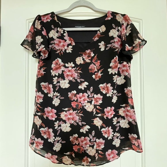 Stitch Fix Fortune + Ivy Naya Scoop Neck Blouse Black Pink Floral Print Size XS - Picture 4 of 8